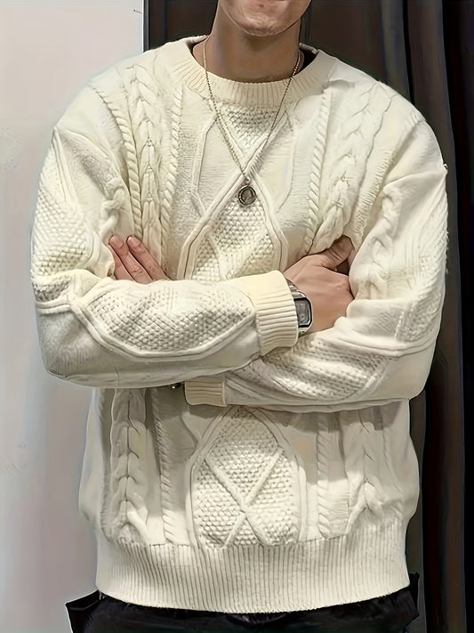 Men'S Knitted Acrylic Pullover Sweater with a Round Neck And Long Sleeves, Made from Knitted Fabric, Featuring a Casual Regular Fit Suitable for Weekends - Fall/Winter Collection