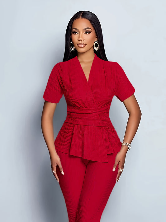 Կանացի էլեգանտ, առօրյա, միագույն, հյուսվածքային տաբատների հավաքածու