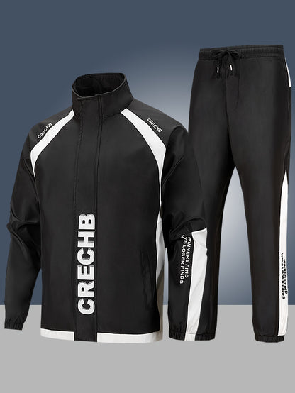 2025 թվականի նոր սպորտային հավաքածու տղամարդկանց համար՝ գարնանային և աշնանային, նորաձև, տպագիր բաճկոն, 100% պոլիեսթեր, փափուկ գործվածք, լվացքի մեքենայով լվացվող, սպորտային ազատ վազքի համազգեստի 2 հատանոց հավաքածու, դեռահասների համար