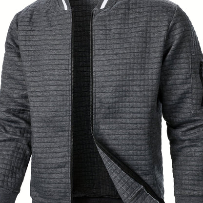 Men'S Zip-Up Jacket - Full-Zip Front Closure, Stand Collar, Lightweight Outerwear for Office, Casual & Formal Events - Spring/Fall Transitional Clothing - Easy-Care Modern Men'S Coat, Zip Up Jacket, Autumn Layering, Sleek Des