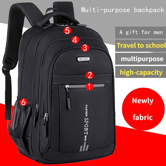 Large Capacity Waterproof Travel Backpack for Men - Durable Nylon, Adjustable Straps, Multi-Compartment Business and School Bag, Black, Backpack for Travel - Ayq