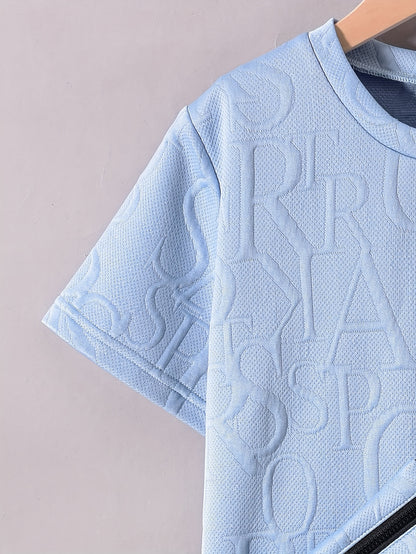 Տղաների համար նախատեսված ոճային սպիտակ կարճ թևքով մարզաշապիկ + առօրյա շորտեր + նորաձև կրծկալով պայուսակի հավաքածու, իդեալական է բացօթյա օգտագործման համար