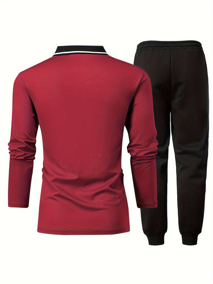 Տղամարդու առօրյա, գունային բլոկներով երկար թևքերով, կոճակներով վերնաշապիկ և լարով վազող տաբատ՝ պոլիեսթերի խառնուրդով, գրպաններով, իդեալական է գարնան/աշնան համար