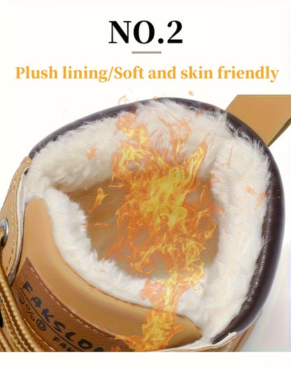 Men's Snow Sports Training Shoes for Autumn and Winter, Featuring a Plush-lined Thick Design for All-over Comfort. Soft, Light Beige-friendly, and Thickly Insulated for Warmth, Suitable for Various Winter Leisure Activities.