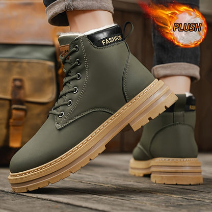 Men's Snow Sports Training Shoes for Autumn and Winter, Featuring a Plush-lined Thick Design for All-over Comfort. Soft, Light Beige-friendly, and Thickly Insulated for Warmth, Suitable for Various Winter Leisure Activities.