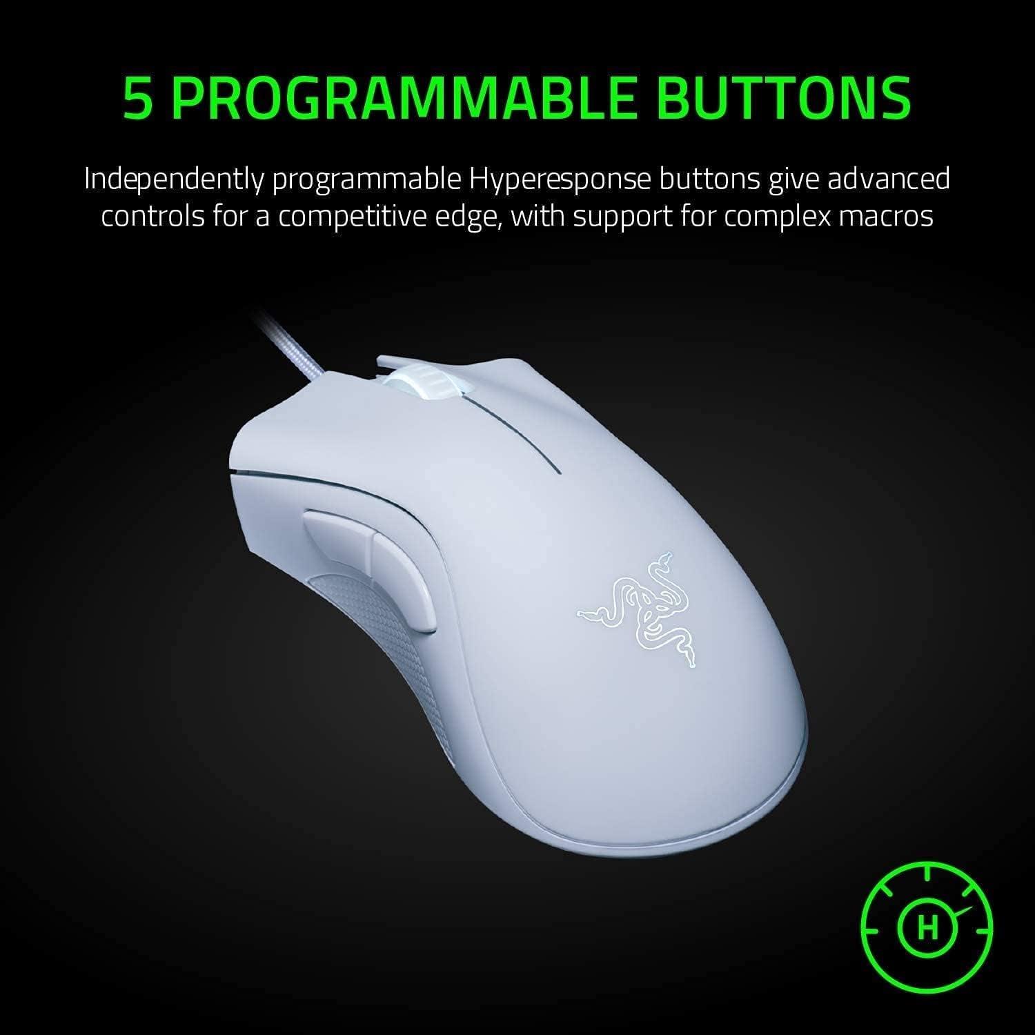 Razer Deathadder Essential (2021) - Wired Gaming Mouse (Optical Sensor, 6400 DPI, 5 Programmable Buttons, Ergonomic Form Factor) White