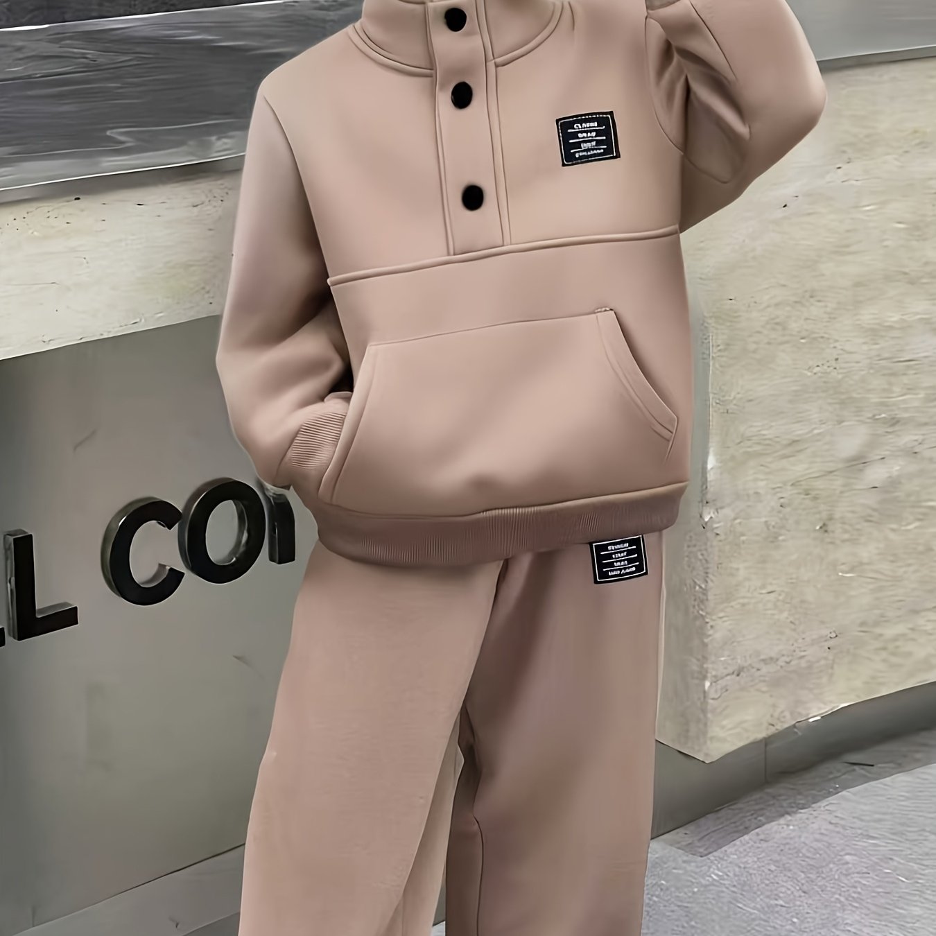 Տղաների հարմարավետ բրդյա աստառով վերնաշապիկի և սպորտային տաբատի հավաքածու - ձիթապտղի կանաչ, առօրյա ձմեռային հագուստ գրպաններով, հաստ տաքություն աշնան և ձմռան համար, սովորական չափսի, առօրյա հագուստ, բացօթյա օգտագործման համար