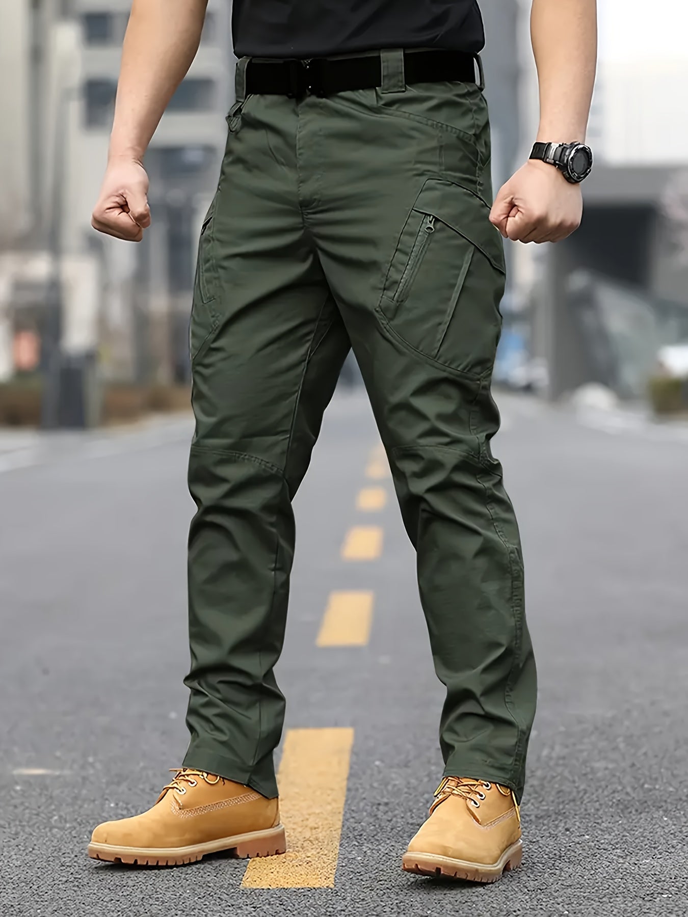 Multi Pocket Men's Tactical Pants, Loose Casual Outdoor Military Pants Without Belt, Mens Cargo Pants For Hiking