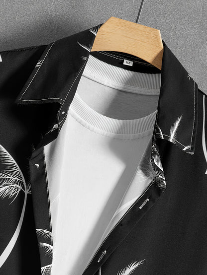 Կոկոսի ծառի նախշերով, տղամարդկանց 2 հատ հագուստ, առօրյա ճամբարային օձիքով, կոճակներով վերնաշապիկներ, հավայան վերնաշապիկ և լարով շորտեր ամառային հավաքածու, տղամարդկանց հագուստ