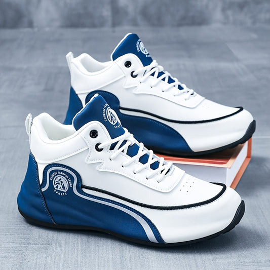 Տղամարդկանց թեթև, շնչող վազքի կոշիկներ - դասական ցածր կտրվածքով դիզայն, հաստ, փափուկ ներբան, սպիտակ-ծովային կապույտ գծավոր գրաֆիկական նախշ, կապիչով փակում արշավների, ամենօրյա բացօթյա հագուստի համար - գարուն/աշուն ֆեշն սպորտային կոշիկներ, արշավային