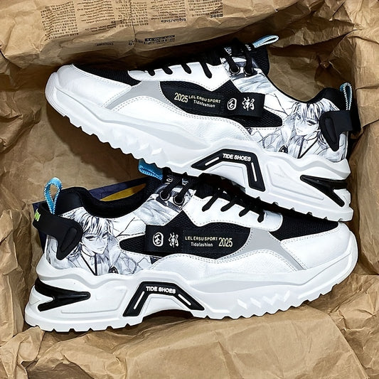 Տղամարդու նորաձև պլատֆորմային սպորտային կոշիկներ ալիքավոր նախշերով - հարմարավետ, չսահող, դիմացկուն՝ բացօթյա, համալսարանական զբոսանքների, ճանապարհորդությունների, կապիչների հետ, շնչող դիզայնով, աշնանային, գարնանային