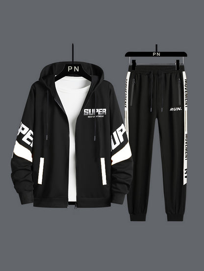 Դասական տղամարդու մարզական 2 հատանոց մարզահագուստի հավաքածու՝ լիարժեք կայծակաճարմանդով, երկար թևքերով վերնաշապիկով և վազքի տաբատով, մարզասրահի, մարզումների և վազքի համար