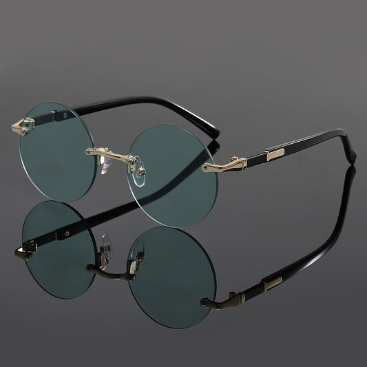 Unisex Round Frameless Glasses with Blue-Tinted Polycarbonate Lenses & Golden Accents - Lightweight Durable PC Frame for Casual, Party, Daily Wear - Perfect Graduation, Back-to-School, Christmas Gift