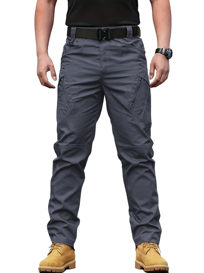 Multi Pocket Men's Tactical Pants, Loose Casual Outdoor Military Pants Without Belt, Mens Cargo Pants For Hiking