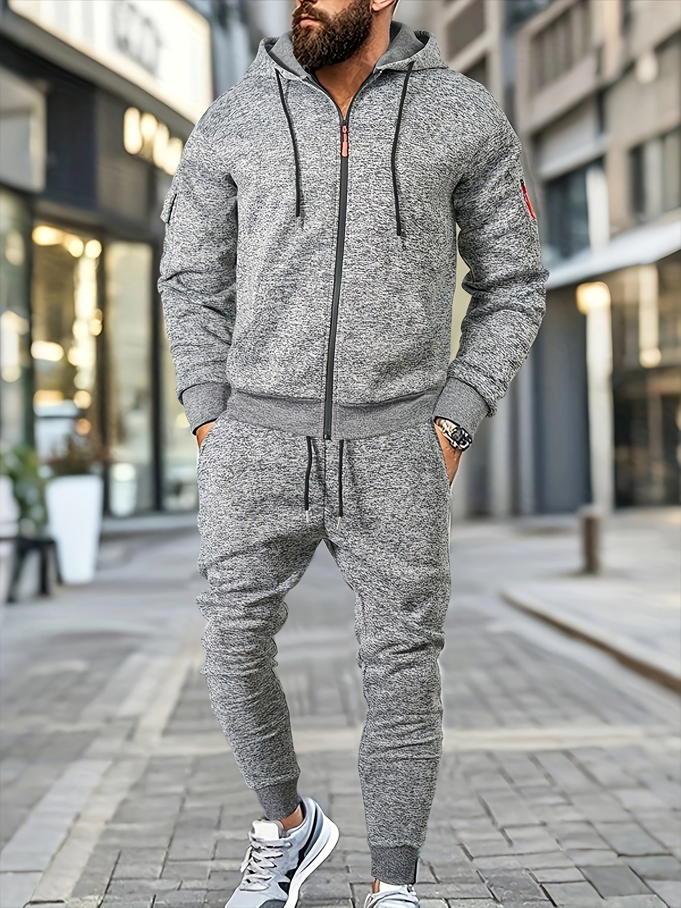 Տղամարդու առօրյա սպորտային վերնաշապիկի և տաբատի հավաքածու՝ կայծակաճարմանդով, լարով, բրդյա ծածկույթով՝ պոլիեսթերի խառնուրդով, լվացքի մեքենայով լվացվող