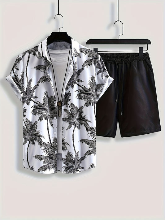 Տղամարդկանց 1 Հավաքածու Casual All-Season Polyester Lapel Shirt and Shorts set - Երկրաչափական արմավենու նախշ, հյուսված չձգվող գործվածք, սովորական պիտանի թարթիչների հավաքածու