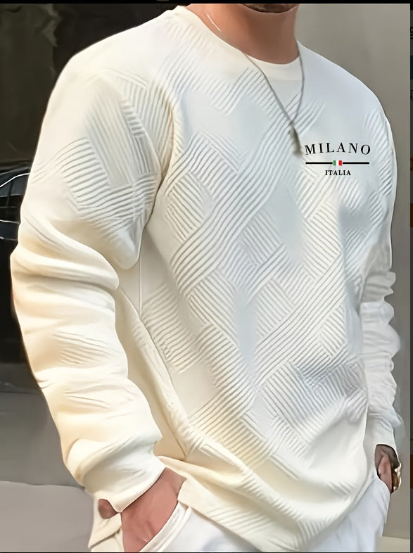 Տղամարդու առօրյա երկար թևքերով, կլոր վզնոցով սվիտեր | Ծանր երկրաչափական նախշերով, սովորական չափսերով, իդեալական է գարուն/աշուն համար