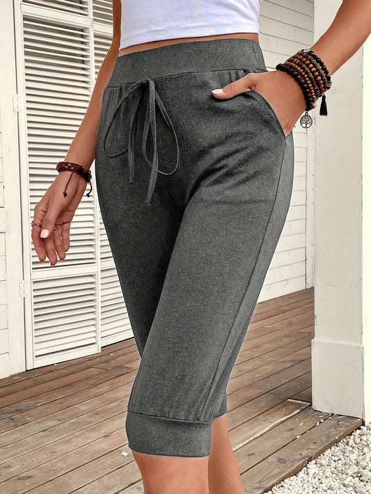 Բարձր գոտկատեղով կապած տախտակամած շորտեր, առաձգական առաձգական գոտկատեղ մինչև ծնկների շորտեր գարնան և ամառի համար, կանացի հագուստ