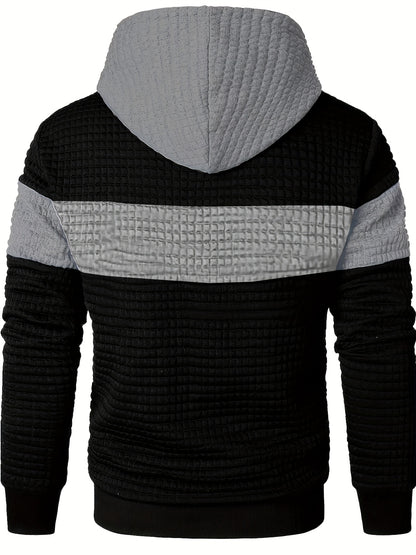 Նորաձև գլխարկով սվիտեր | Տղամարդու առօրյա սվիտեր թեթևակի ձգվող գործվածքից, երկար թևքերով, գրպանային դետալներով, միագույն նախշերով՝ գարուն/աշուն