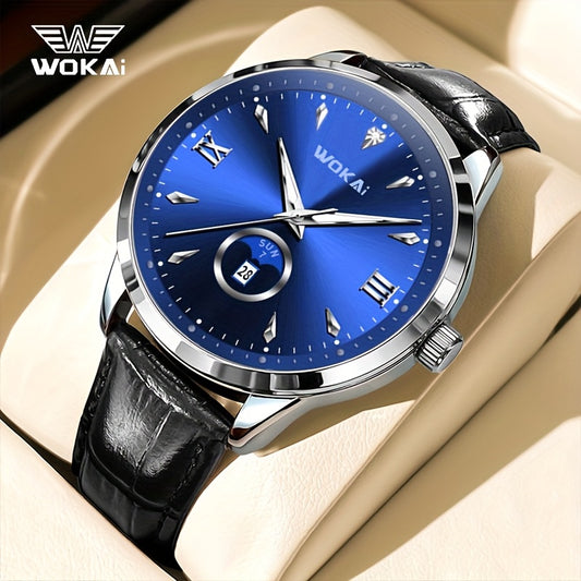 WOKAI տղամարդու սպորտային ժամացույց՝ լուսավորվող ցուցատախտակով, համաշխարհային ժամանակով և ամսաթվով, կլոր պլաստիկե պատյանով, արհեստական ​​կաշվե ժապավենով, մարտկոցով աշխատող, կատարյալ նվեր գարնան և ամռան համար
