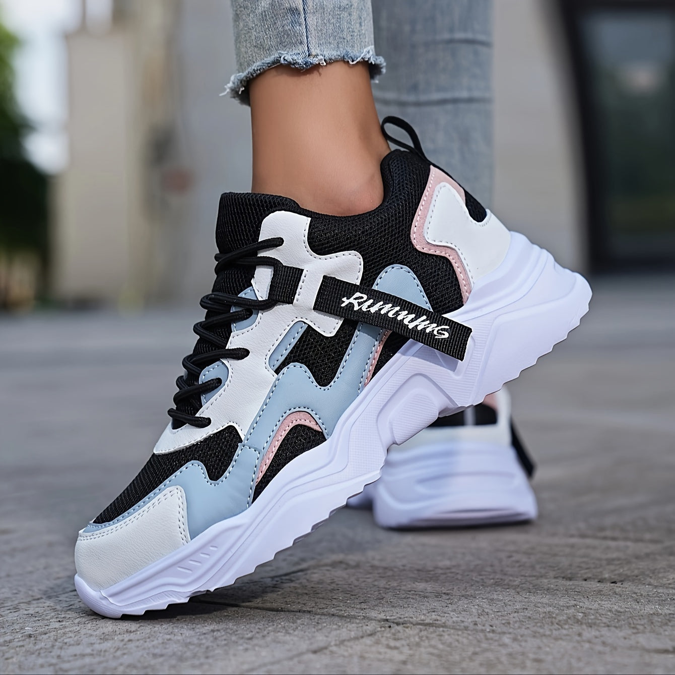 Women's Casual Color Blocking Design Non-slip And Wear Resistant Sneakers, Trendy And Comfortable, Versatile Height Increasing Thick Soled Sports Shoes