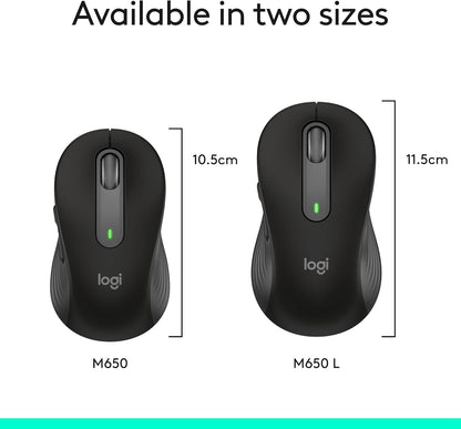 Logitech Signature M650 Wireless Mouse - for Small to Medium Sized Hands, 2-Year Battery, Silent Clicks, Customizable Side Buttons, Bluetooth, for Pc/Mac/Multi-Device/Chromebook - Black