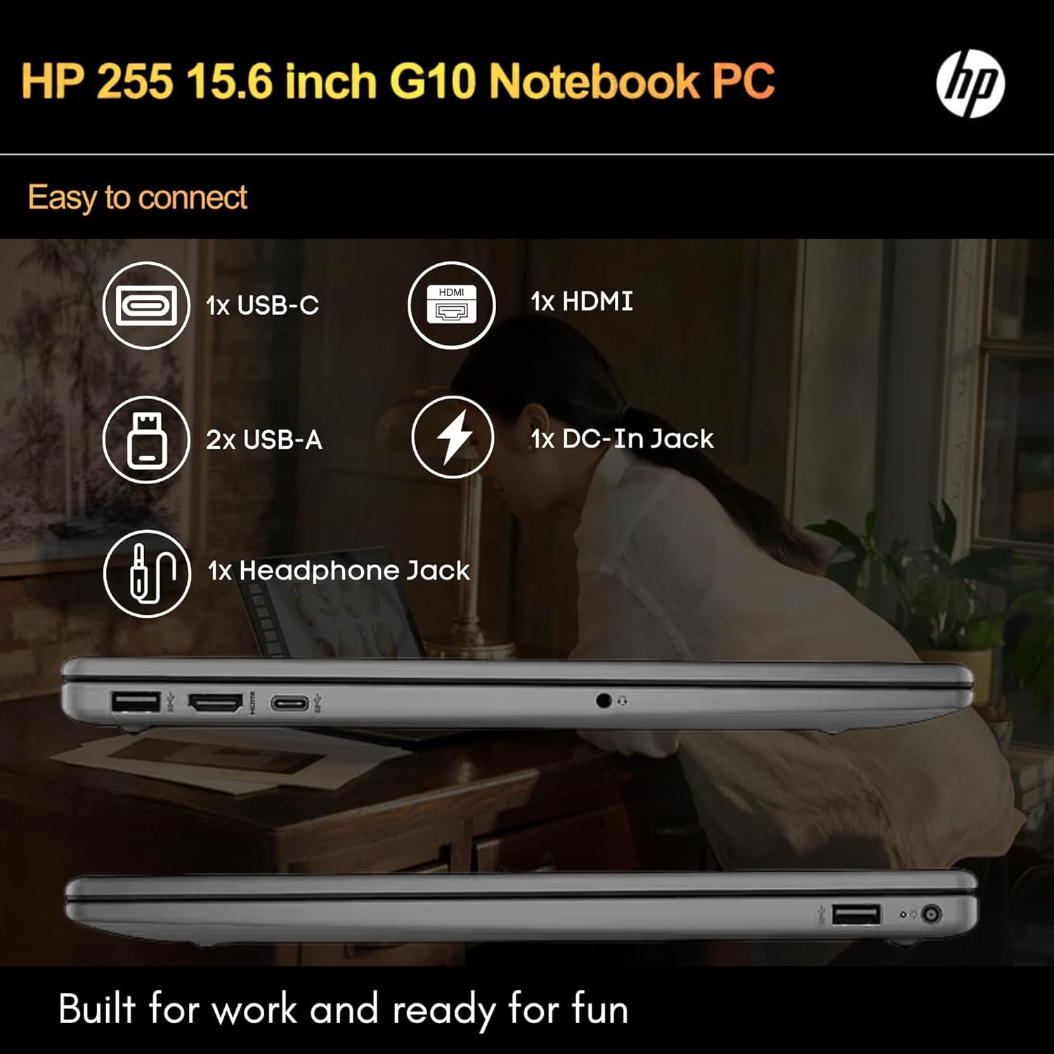HP 255 G10 Laptop for Home or Work, 16GB RAM, 1TB SSD, 15.6" Full HD, Ryzen 3 7330U (Beat Intel I5-1135G7), HDMI, USB-C, Windows 11 Pro, Business and Fun Ready