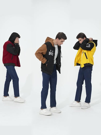 Տղամարդու «ԲՐՈՒՔԼԻՆ» նախշերով գունային արգելափակումներով գլխարկով բաճկոն, գարնանային և աշնանային զբոսանքի համար նախատեսված առօրյա պրեպի ոճի վերարկու՝ որպես նվեր