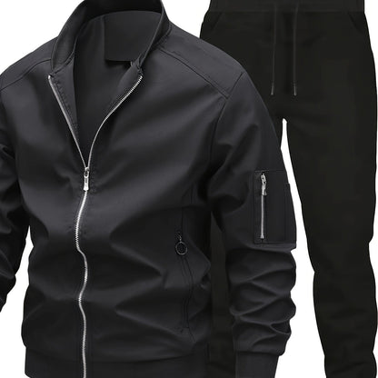 Տղամարդու առօրյա աշխատանքային բաճկոնի և տաբատի հավաքածու, միագույն, երկար թևքերով, սովորական չափսի, գրպաններով, գարնան/աշնան համար, առօրյա հագուստ, առօրյա հագուստ|Առօրյա ոճ|Միագույն բաճկոն