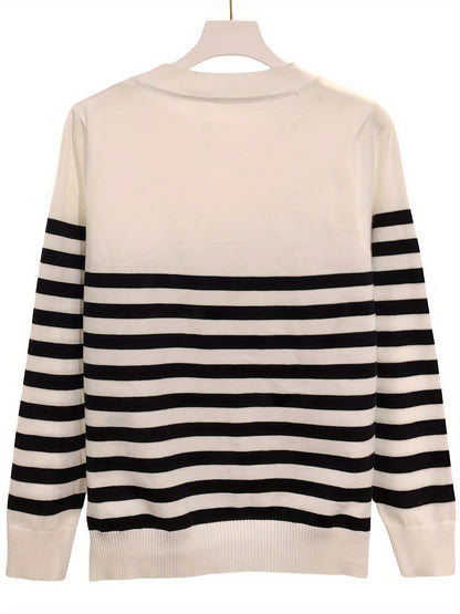 Կանացի Casual Color Block Crew պարանոցով սվիտեր, երկարաթև տրիկոտաժե վերնաշապիկ, վիսկոզայի խառնուրդ 75% պոլիեսթեր 25%, միջին ձգվող, բոլոր եղանակներին, 350 գ/մ² Գործվածքի քաշը