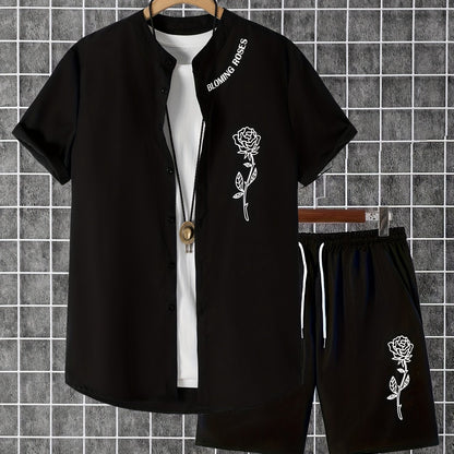 2 հատ տպագիր տղամարդու ամառային կարճ թևքերով կոճակներով վերնաշապիկի և շորտերի հավաքածու