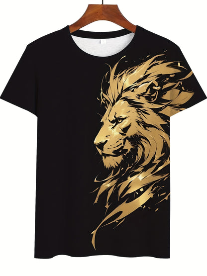 Նոր Առյուծի 3D Տպագրության Նախշ, Կարճ Թևքերով Կլոր Վզիկով Շապիկ, Տղամարդկանց Արտաքին Հագուստ