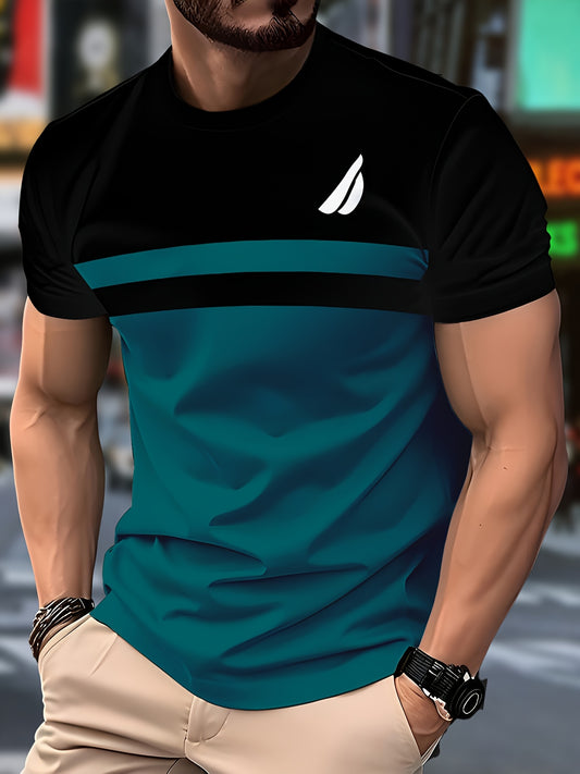 Տղամարդու նորաձև շապիկ - սև, կապտականաչավուն գույնի նախշերով, կարճ թևքերով, կանոնավոր չափսերով, պոլիեսթերային գործվածքով, իդեալական է առօրյա հագուստի համար, նորաձև շապիկ