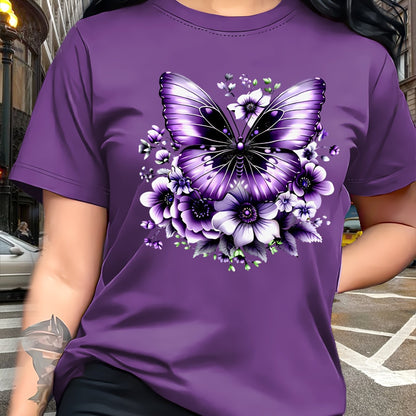 Circle Chic թիթեռի նախշերով շապիկ - նրբագեղ դիզայն, կլոր վզնոցով ամենօրյա վերնաշապիկ - շնչող և թեթև, իդեալական է գարուն/ամառ զգեստապահարանի համար