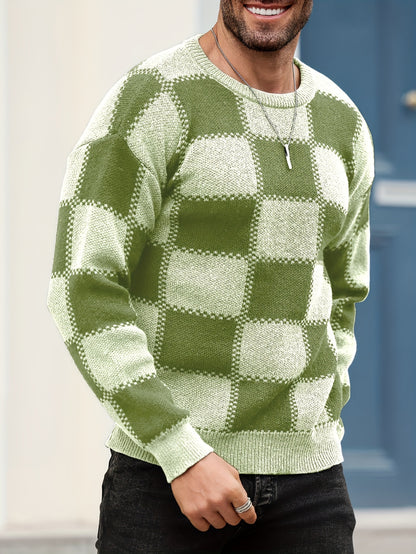 Տղամարդկանց գունաբլոկինգ տեքստուրային պրինտ, պատահական թրենդային սվիտեր, երկարաթև պուլովեր՝ որպես նվեր աշնան և ձմռան համար