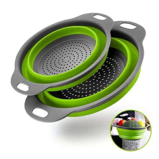 1/2 Set Round Silicone Kitchen Drain Basket Set Collapsible Funnel - 1 Large, 1 Small, Very Suitable for Draining Pasta, Vegetables and Fruits