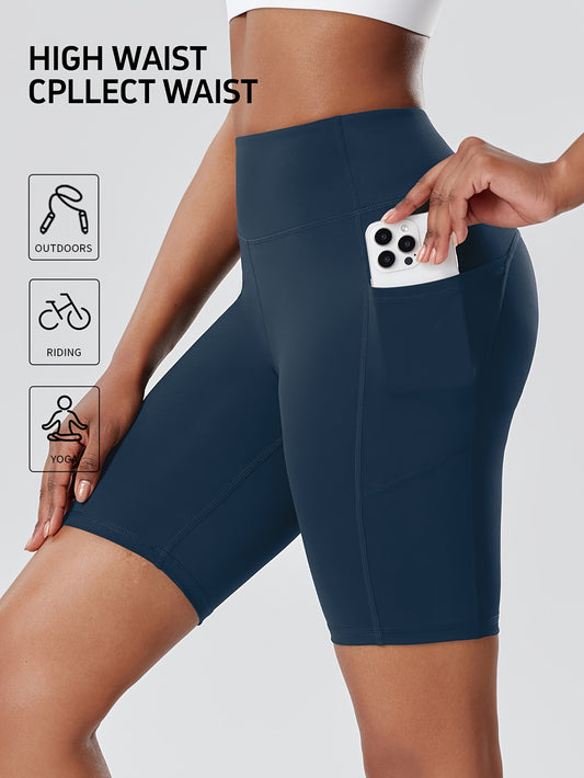 Կանացի բարձր գոտկատեղով որովայնի հսկող հետույք բարձրացնող շորտեր, պոլիեսթեր 87% սպանդեքս 13% տրիկոտաժե գործվածք, միաձույլ գրպանով սպորտային շորտեր վազքի, հեծանիվ վարելու, ֆիթնես - գարուն/ամառ/աշուն նիհար շորտեր