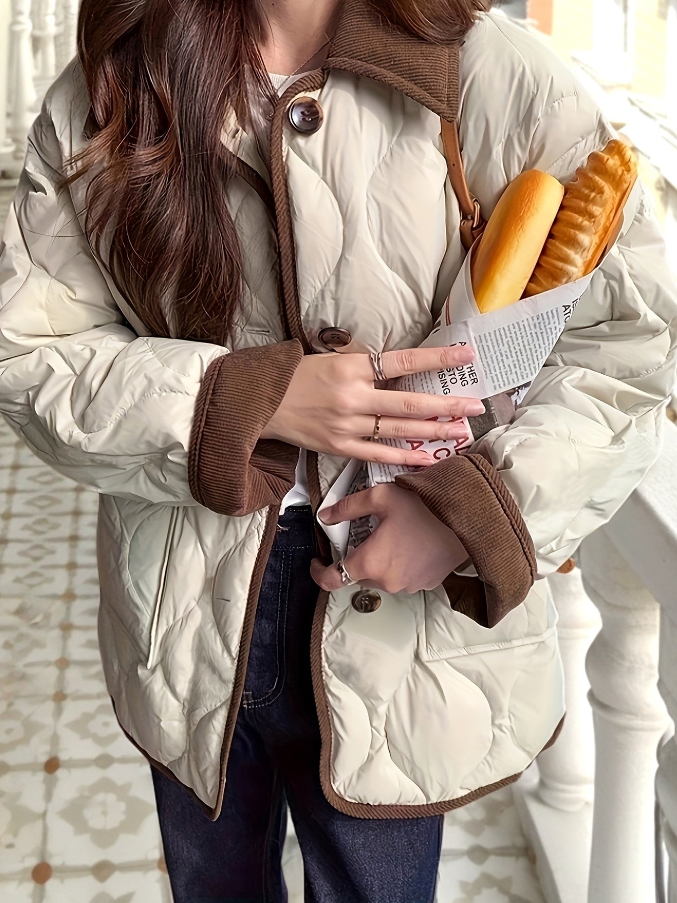 Կանացի մուգ կապույտ կարված բաճկոն՝ արհեստական ​​մորթուց զարդանախշով - Էլեգանտ երկար թևքերով վերնազգեստ, պոլիեսթեր, կոճակներով առջևի մաս, տաք և նորաձև ձմռան համար