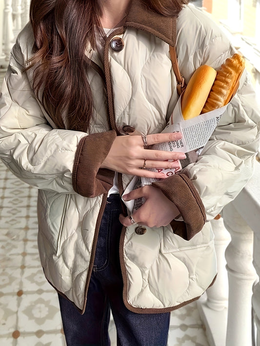 Կանացի մուգ կապույտ կարված բաճկոն՝ արհեստական ​​մորթուց զարդանախշով - Էլեգանտ երկար թևքերով վերնազգեստ, պոլիեսթեր, կոճակներով առջևի մաս, տաք և նորաձև ձմռան համար