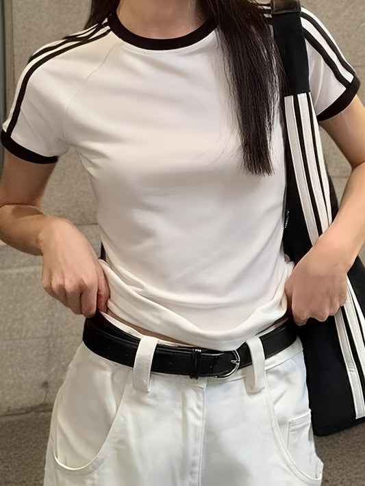 BIENDOO կանացի Y2K գունավոր բլոկ, բամբակյա պարանոցով վերնաշապիկ, կարճաթև տրիկոտաժե վերնաշապիկ, թեթև ձգվող վերնաշապիկ գարուն/ամառ - էլեգանտ հավաքածու