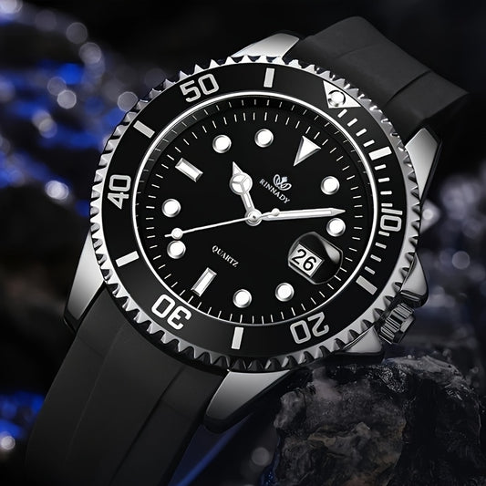 Men'S Square Dial Alloy Watch - Stylish & Durable Silicone Strap, Quartz Movement, Pointer Display, Date Feature, Ideal for Business Casual, Battery Powered (Non-Rechargeable), Everyday Watch|Stylized Dial Design|Durable Cons