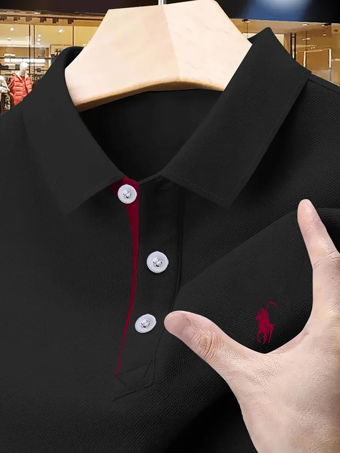 Տղամարդկանց պատահական գոլֆի պոլո վերնաշապիկ, երկրաչափական նախշ, թեթև ձգվող գործվածք, պոլիեսթեր 100%, սովորական, ամառային կարճ թեւ, շրջափակով օձիքով և կոճակի դետալներով, 210գ/մ² - Բուրգունդի