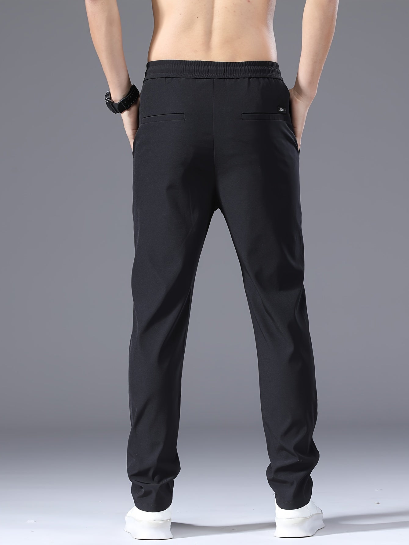 Men's Slim Fit Casual Drawstring Sports Pants, Summer Lightweight Trendy Elastic Quick-Dry Long Trousers, Stylish Comfortable Leisure Wear