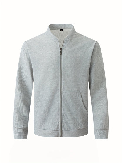 Տղամարդու թեթև բաճկոն՝ կանգնած օձիքով - առջևի կայծակաճարմանդով փակվող, սովորական չափսի, առօրյա և պաշտոնական հագուստի համար - Գարուն/աշուն վերնազգեստ սպիտակ/չեզոք երանգներով - Հեշտ խնամքի կայծակաճարմանդով բաճկոն