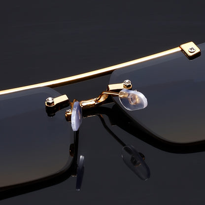 Էլեգանտ, առանց շրջանակի օդաչուի ոճի նորաձև ակնոցներ տղամարդկանց և կանանց համար՝ ոսկեգույն ընձառյուծի նախշերով, կանաչ գրադիենտային ոսպնյակներով, թեթև մետաղական շրջանակով, իդեալական է լողափնյա երեկույթների և ճանապարհորդությունների համար