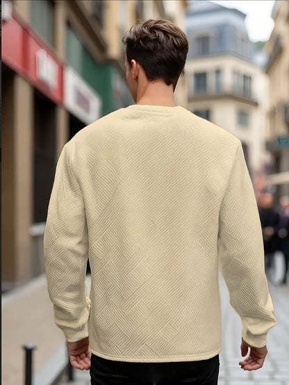 Տղամարդու առօրյա երկար թևքերով, կլոր վզնոցով սվիտեր | Ծանր երկրաչափական նախշերով, սովորական չափսերով, իդեալական է գարուն/աշուն համար
