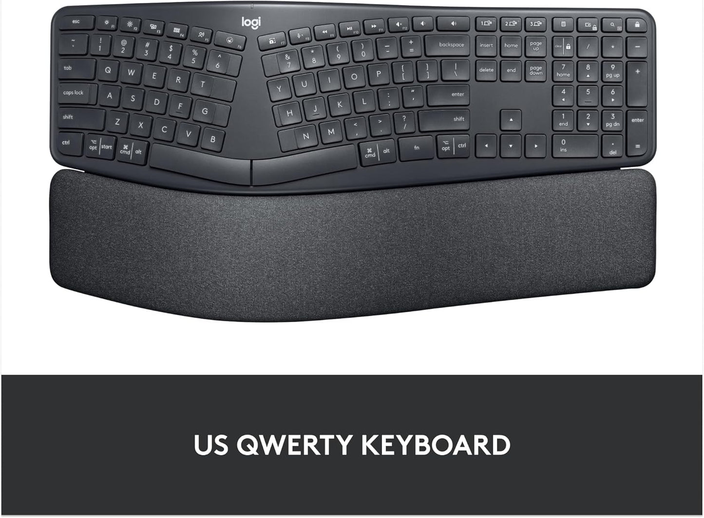Logitech ERGO K860 Wireless Ergonomic Keyboard - Split Keyboard, Wrist Rest, Natural Typing, Stain-Resistant Fabric, Bluetooth and USB Connectivity, Compatible with Windows/Mac, Black