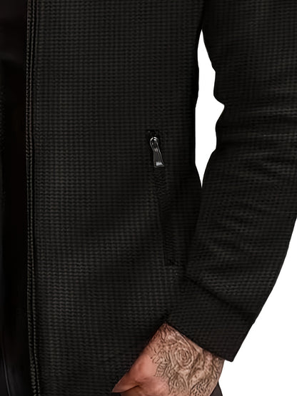 1 հատ տղամարդու ամենօրյա պոլիեսթերային կայծակաճարմանդով բաճկոն՝ օձիքով, միագույն, թեթևակի ձգվող, հյուսված կտորից, սովորական չափսերով, առանց աստառի - Գարուն/աշուն վերնազգեստ