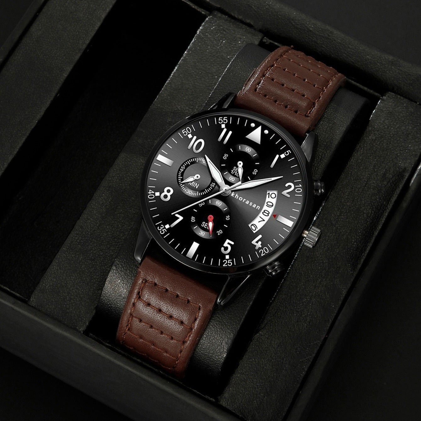 A Stylish And Versatile 7pcs Set for Men, Including a Classic Faux Leather Watch, Wallet, Belt, Keychain, Greeting Card, And Glasses, Suitable for Various Occasions, Essential for Halloween, Parties, Christmas, And Birthdays