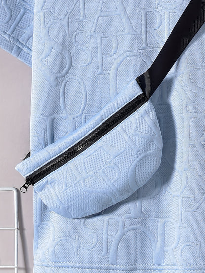 Տղաների համար նախատեսված ոճային սպիտակ կարճ թևքով մարզաշապիկ + առօրյա շորտեր + նորաձև կրծկալով պայուսակի հավաքածու, իդեալական է բացօթյա օգտագործման համար